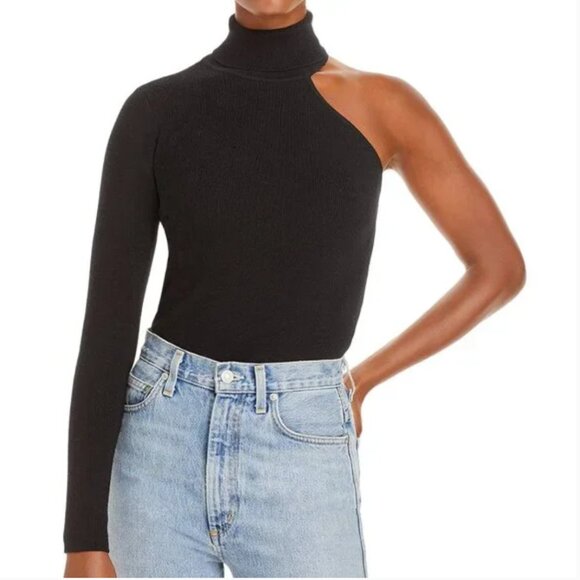 Emprada Asymmetric Knit Turtleneck Black Medium - Picture 1 of 12